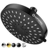 HOPOPRO 5-Mode shower head in matte black front view shows six-inch panel and nozzle array for even spray