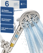 HOPOPRO 6-mode high pressure handheld shower head delivers a strong spray for a refreshing wash.