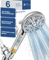 HOPOPRO 6-mode showerhead front view with chlorine-reducing filter.