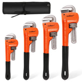 HORUSDY 8in heavy-duty pipe wrench showing secure grip for stubborn fittings