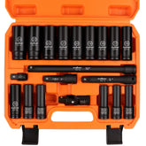 HORUSDY 1/2-inch drive impact socket set with deep metric sockets 10–24mm for rust resistance and reliable grip
