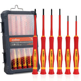 HORUSDY 1000V mini insulated screwdriver set with a compact case for safe electronics work.