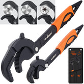 HORUSDY 10-inch self-adjusting pipe wrench jaw in action for plumbing tasks.