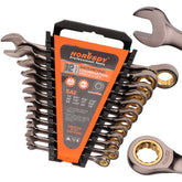 HORUSDY 12-piece SAE ratcheting wrench set front view with organizer