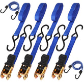 HORUSDY 15ft ratchet buckle strap ready for secure highway tie-downs.