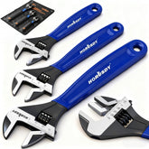 HORUSDY 6-inch adjustable wrench with clear mm and SAE scales for quick sizing.