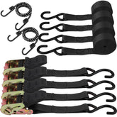 HORUSDY ratchet straps in use for secure cargo during transport.