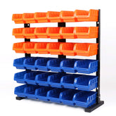 HORUSDY storage bins rack with 36 bins for organized garage tools.
