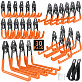Housolution steel garage hooks securely grip ladders and bulky gear on the wall.