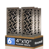 Howeall 4x10 floor register with Savannah antique brass design for airflow and style