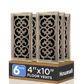 Howeall Charlotte floor register in antique brass with 4x10 inch opening for tailored airflow
