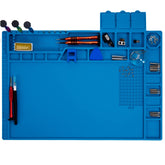 HPFIX blue heat-resistant soldering mat with scale ruler helps organize components during repairs