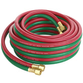 Hromee twin hose with color coded lines for safe oxy-fuel connections.