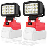 HUAKAYO 2-pack LED work light on Milwaukee M18 battery demonstrates versatile compatibility.