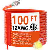HUANCHAIN 100ft extension cord with lighted end enhances safety and visibility.