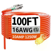Huanchain 100 ft outdoor extension cord with lighted end for quick power status