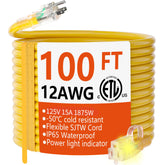 Huanchain 100ft outdoor extension cord with lighted end for safe power status