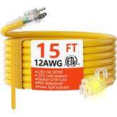 HUANCHAIN 12/3 gauge extension cord with lighted end for quick power status check outdoors