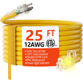 HUANCHAIN 12 AWG outdoor extension cord 25 ft in yellow for high visibility and reliability.