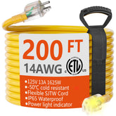 Huanchain 200ft extension cord in bright yellow improves outdoor visibility.