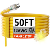 HUANCHAIN 50ft outdoor extension cord in bright yellow for high visibility and extended reach.