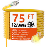 Huanchain lighted-end outdoor extension cord shows power status for safer setup