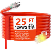 HUANCHAIN 25 ft extension cord with lighted end for quick power status.