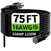 Huanchain outdoor extension cord 75ft waterproof with rugged insulation for weather-ready power.