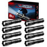 Huccbs 8-pack compact flashlight with zoomable head for focused outdoor illumination.