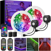 HUEMIHUI motion sensor under bed light strip illuminating the bed area softly for safe nighttime navigation