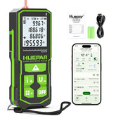 Huepar laser distance measure front view showing 200 ft range with precision