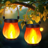 HuiZhen solar lantern with dancing flame front view for warm outdoor ambiance.