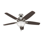 Hunter Builder Deluxe 52-inch fan with LED light in brushed nickel for bright, energy-saving illumination.