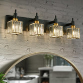 HUOKU Gold Black Crystal bathroom light over mirror with four fixtures for dramatic reflection