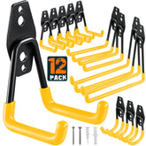 HUPBIPY heavy-duty steel garage hooks with anti-slip coating keep tools secure.
