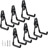 HUPBIPY heavy-duty garage hooks six-pack secured for ladders and hoses.