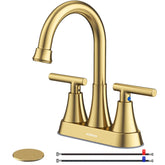Hurran 4-inch brushed gold faucet, angle view, ideal for compact bathrooms and RV vanities.