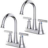 Hurran 4-inch chrome bathroom faucet mounted on a compact vanity for small spaces.
