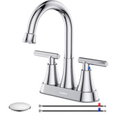 Hurran chrome 4-inch center-set faucet with dual handles, ideal for quick bathroom upgrades.