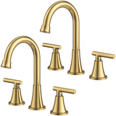 Hurran brushed gold widespread faucet set for double sinks, stylish and durable.