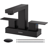 Hurran matte black bathroom faucet front view shows sturdy build for long life