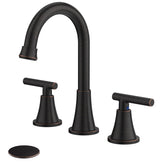 Hurran oil rubbed bronze 3-hole faucet with side view, durable finish.