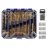 HURRICANE 276pc titanium twist drill bit set in a clear lid case for organized storage.