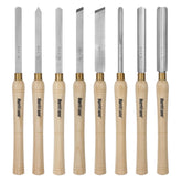 HURRICANE 8pc wood lathe chisels in wooden box for organized storage and easy transport.