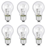 HUTUDAN A19 halogen bulbs with 60W-equivalent brightness in a 6-pack for energy efficiency.