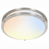 Hykolity 16-inch LED flush-mount with brushed-nickel finish delivers even room-wide illumination.