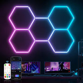 HYPERLITE Hexagon lights wall-mount installation offers versatile garage ambience.