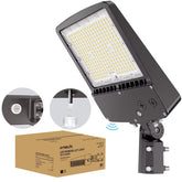 Hyperlite LED parking lot light front view emphasizes 5000K daylight brightness for clear outdoor visibility.