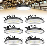 HyperLITE UFO LED high bay light front view for bright warehouse illumination
