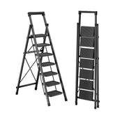Ibihoeesoe 7-step stool with tray folds neatly for storage and transport.